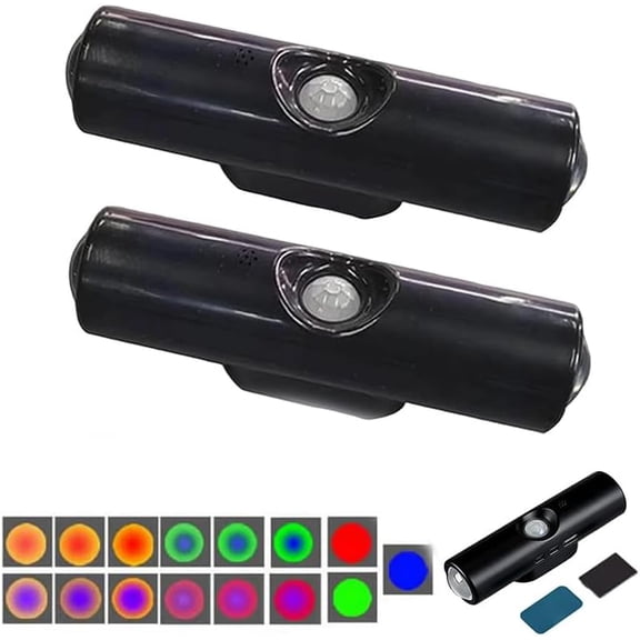 Rechargeable Smart LED Motion Sensor Ambient Light, RGB Color Changing Wireless Lamp with Magnetic Mount, Punch-Free Night Lighting for Stairs, Closet, Cabinet & Bedroom (2, Black-RGB)