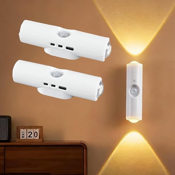 Rechargeable Smart LED Motion Sensor Ambient Light, Rechargeable Battery Stair Light, Wireless Magnetic Wall Lamp, LED Wall Night Lights for Steps, Bedroom, Hallway (2, 3 Color)