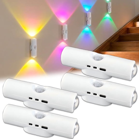 Rechargeable Smart LED Motion Sensor Ambient Light, Rechargeable Dynamic RGB LED Wall Lamp, Magnetic Mount, Punch-Free Color Changing Motion Sensor Light for Stairs, Wardrobe, Cabinet