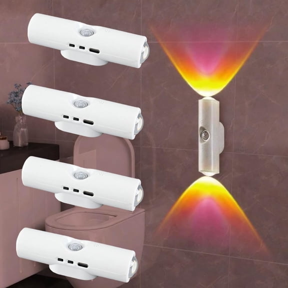Rechargeable Smart LED Motion Sensor Ambient Light, Rechargeable Dynamic RGB LED Wall Lamp, Magnetic Mount, Punch-Free Color Changing Motion Sensor Light for Stairs, Wardrobe, Cabinet