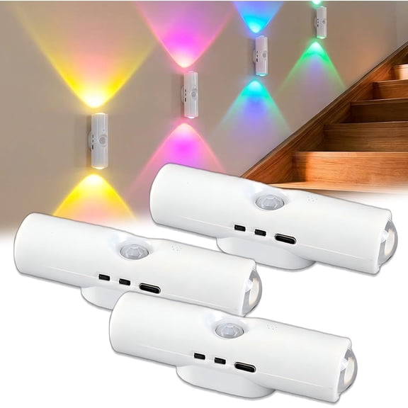 Rechargeable Smart LED Motion Sensor Ambient Light, Rechargeable Dynamic RGB LED Wall Lamp, Magnetic Mount, Punch-Free Color Changing Motion Sensor Light for Stairs, Wardrobe, Cabinet