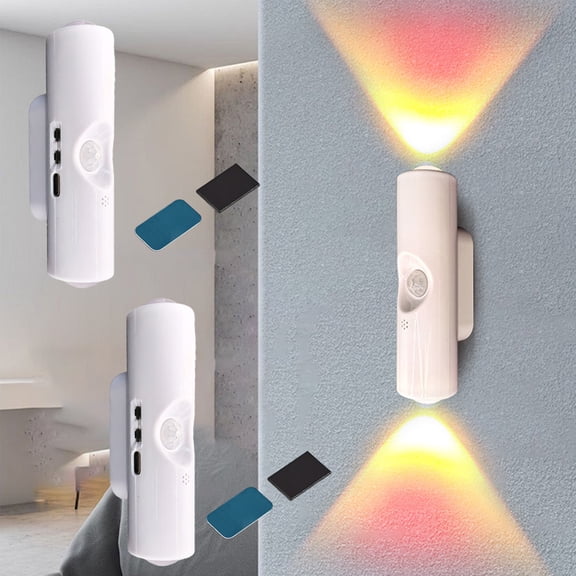 Rechargeable Smart Led Motion Sensor Ambient Light, Dynamic RGB Punch Free Smart Sensor Magnetic Rechargeable Led Lights for Staircase, Hallway, Bedroom, Kitchen, Bar (2PCS-White, RGB 7-Colors)