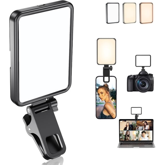 Rechargeable Soft Selfie Light for Phone, Camera, Laptop, 4-14H Battery Portable LED Light for Pictures, Phone Light Clip for Selfie, Vlog, TikTok, Makeup, Video Conference Black