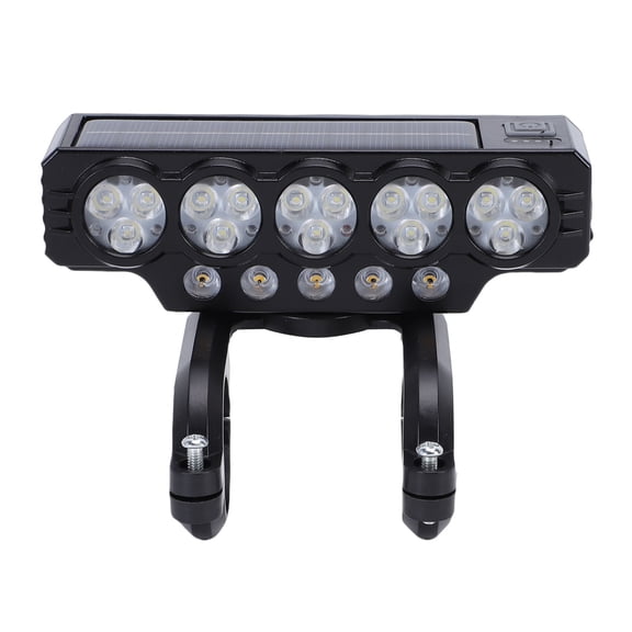 Rechargeable Solar Bike Light Dual Charging USB Waterproof Bicycle Headlight Super Bright LED Cycling Front Night Light Horn Security Accessory (5.55 x 1.77 in / 14.1 x 4.5 cm)