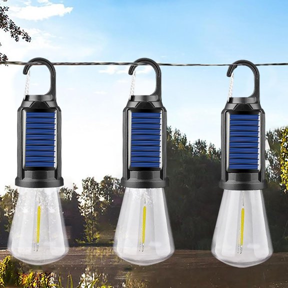 Rechargeable Solar Camping Lights, Portable Camping Lantern - 3 Mode LED Tent Light with Clip Hook, Waterproof Outdoor Hanging Bulb for Camping, Hiking, Emergencies & Holiday Decor (3pcs)