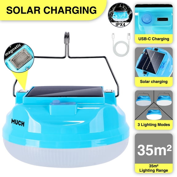 MUCH Solar LED Camping Lantern, 1500Lms 72 LEDs Rechargeable Camping Light with Magnetic Base & Hook, Waterproof, 3 Light Modes, 1200mAh Flashlight for Hurricane Emergency, Hiking, Outdoor,Tent,Home