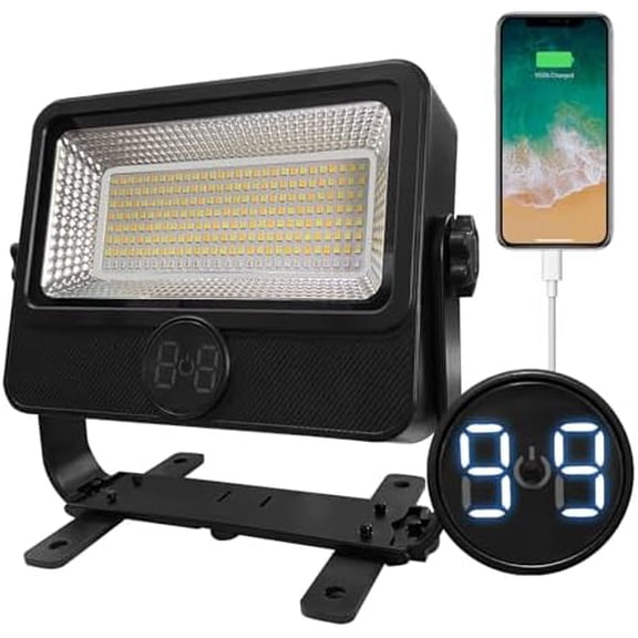 Rechargeable Solar Work Light 9000LM 7000K, 348 LEDs, 10H+ 4500mAh 5 Light Modes Magnetic Base & Hook, Battery Waterproof Cordless, Ideal for Work, Camping and Outdoor Jobs$$Tools & Hardware Other