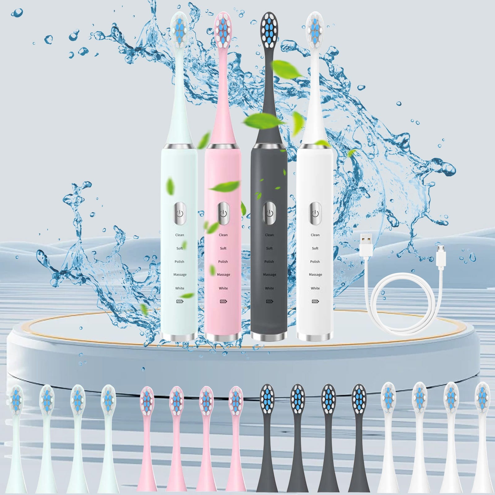 Rechargeable Sonic Toothbrush, 5 Replaceable Heads, 5 Modes, 30s Timer ...