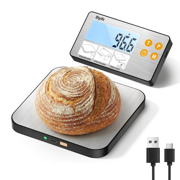Rechargeable Split Food Scale, 33lb Digital Kitchen Scales with Split Display, 1g/0.1oz High Accurate, Food-Grade 304 Stainless Steel, 7 Units, Backlit LCD, for Cooking, Baking, Meal Prep