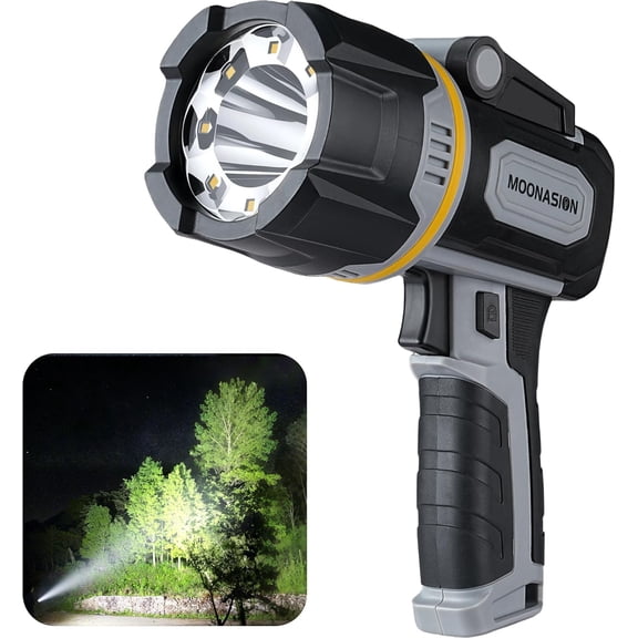 Rechargeable Spotlight 1000000 Lumen, Super Bright LED Flashlight with COB Light & Foldable Stand, Long Lasting Large Handheld Spot for Boating Camping Boat Marine
