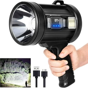 Rechargeable Spotlight, 150000 Lumens Handheld Hunting Flashlight Led Spot Light with Cob Light and Solar Panels, Lightweight and Super Bright Spotlight for Hunting Boating Camping