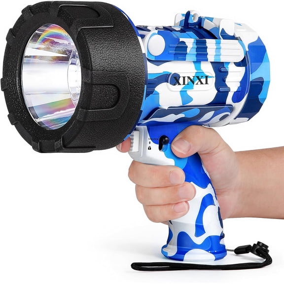 Rechargeable Spotlight, 2,000,000 Lumen High Powered Flashlight, IP67 Waterproof Handheld Search Light, Featuring Long Runtime as an Outdoor Spot Light for Hunting, Camping, Fishing (Blue)