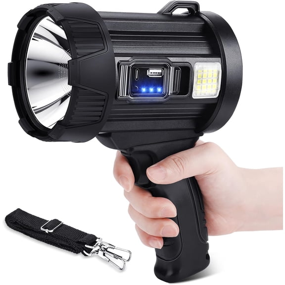 Rechargeable Spotlight, 2000000 LM Super Bright Spotlight Flashlight, Long Running Spot Light Searchlight, Outdoor Handheld LED Flashlight High Lumens with Solar Panels for Hunting Camping Boat