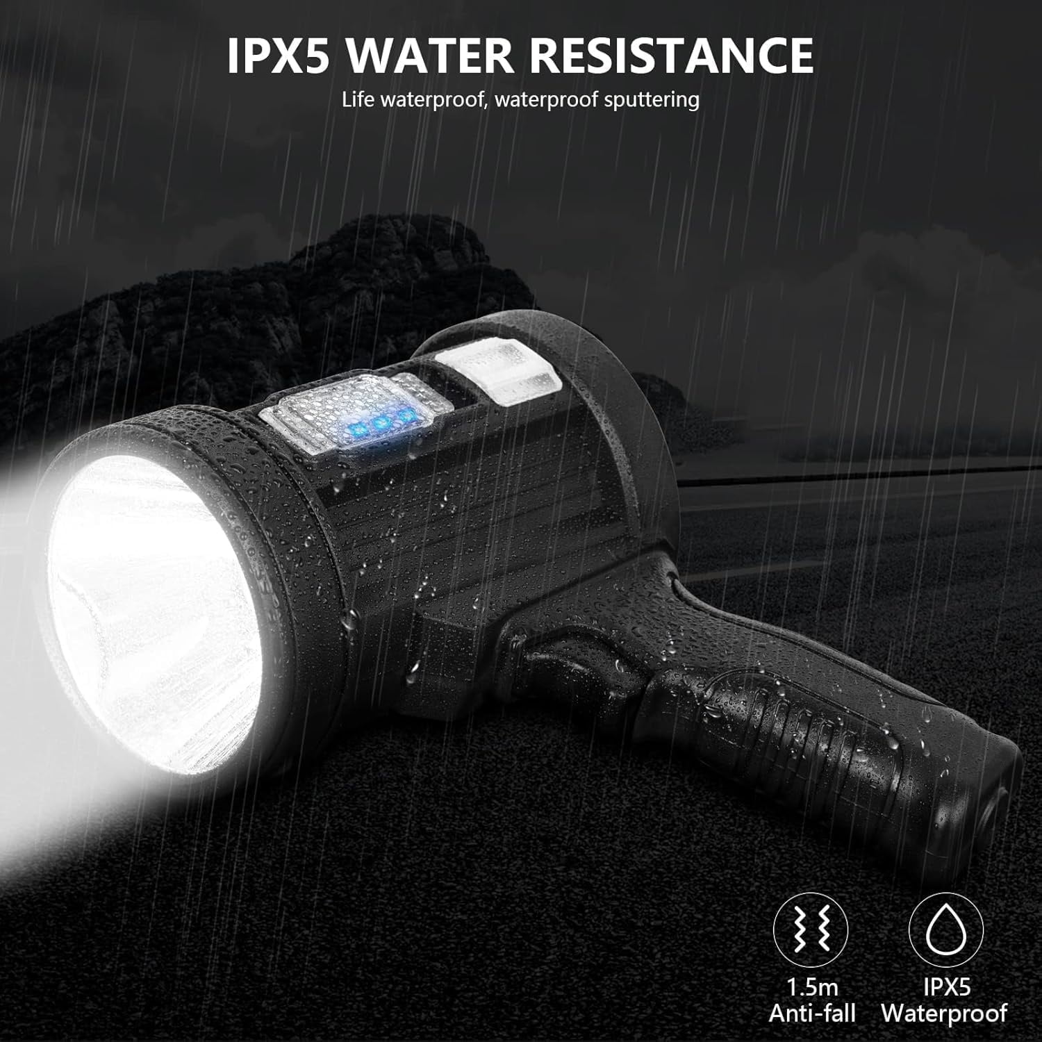 Rechargeable Spotlight, 90,000 Lumens Handheld Hunting Flashlight Led Spot Light with Cob Light and Solar Panels, Lightweight and Super Bright Spotlight for Hunting Boating Camping