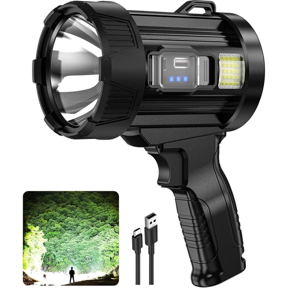 Rechargeable Spotlight, 99,000 Lumens Super Bright Handheld Led , Outdoor Spot Light with Cob Light and Solar Panelsfor Boating Camping
