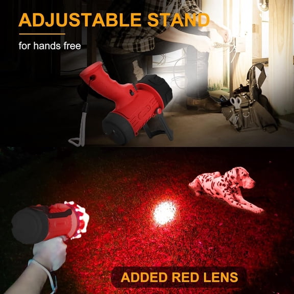 Rechargeable Spotlight Flashlight with 100,000 High Lumen LED, IP67 Waterproof Long Running Spot Light searchlight, Impact Resistant Handheld Spotlight with Foldable Stand and Red Lens