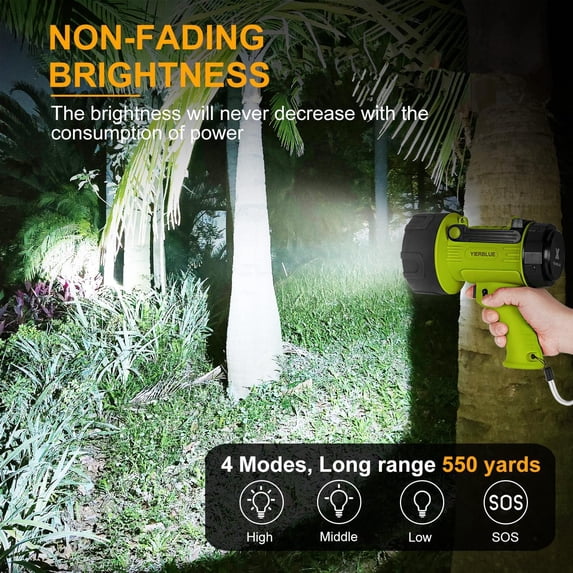 Rechargeable Spotlight Flashlight with 1000,000 High Lumen LED, IP67 Waterproof Long Running Spot Light searchlight, Impact Resistant Handheld Spotlight with Foldable Stand and Red Lens