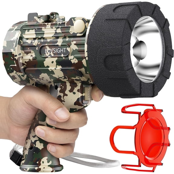Rechargeable Spotlight Flashlight,1000,000 lumens Hand held Spotlight Waterproof Flashlight Hunting Lamp with red Filter (Camouflage Green)