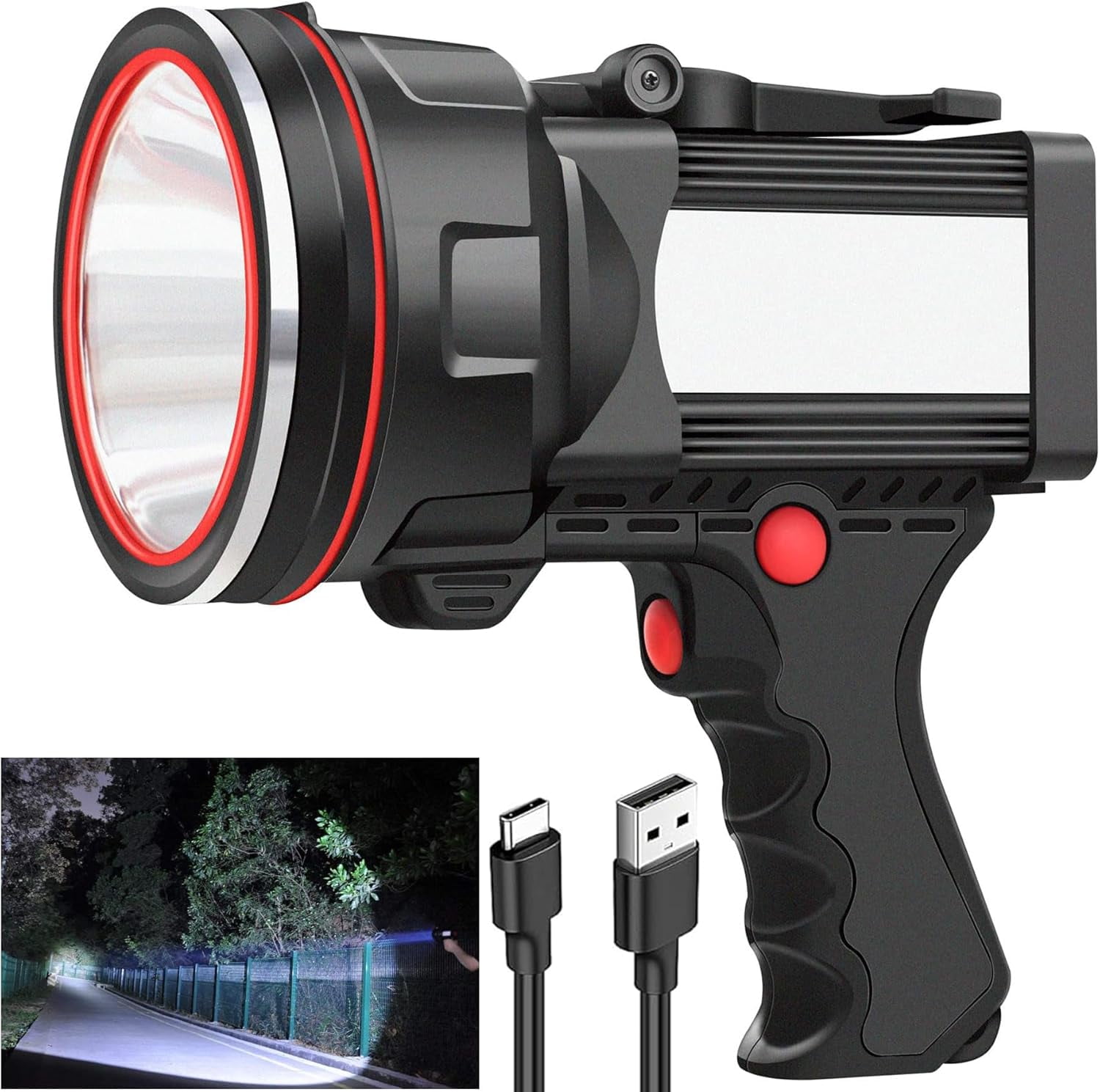 BUYSIGHT Rechargeable Spotlight Flashlight - 1,500 Lumen, 550 Yard Beam, Waterproof, With Red Filter (Matcha Green)
