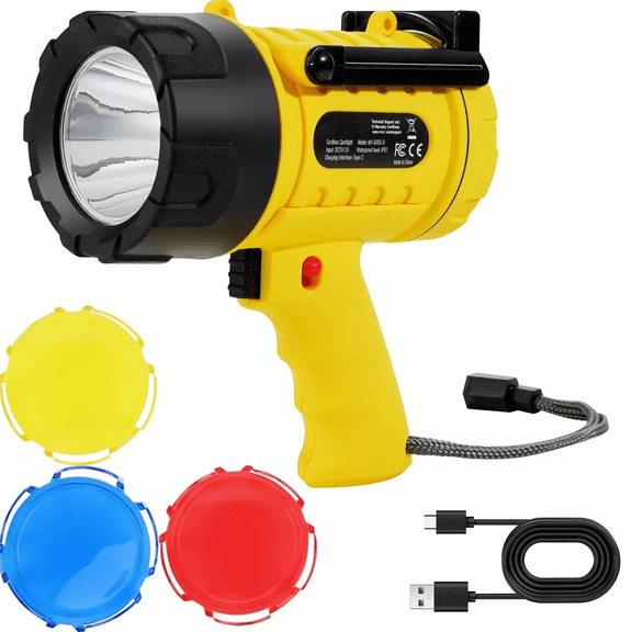Rechargeable Spotlight Flashlight, 1000000 Lumens, IP67 Waterproof LED Search Light, Portable High Power Handheld Spot Light with USB Port & 4 Modes for Camping Hunting