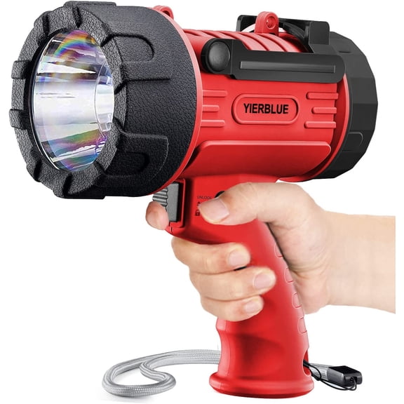Rechargeable Spotlight Flashlight with 2000,000 High Lumen LED, IP67 Waterproof Long Running Spot Light searchlight, Impact Resistant Handheld Spotlight with Foldable Stand and Red Lens