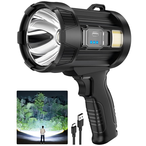 Rechargeable Spotlight Flashlight, 2000000 Lumens Handheld LED Spot Light with Solar Panels, Cob and 3 Color Filters for Camping Home