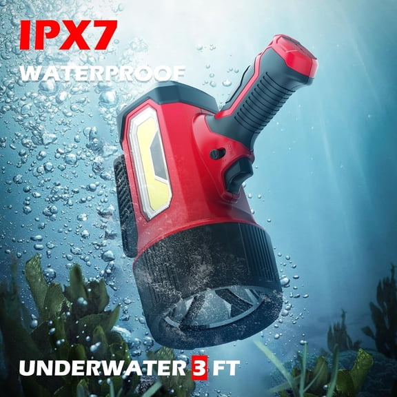 Rechargeable Spotlight Flashlight with 80000 Candela, 200000 Lumens Handheld Spotlight with Foldable Stand, 6 Modes IPX7 Waterproof LED Spot Lights for Boating Hunting Hiking (Red)
