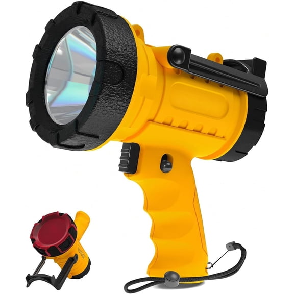 Rechargeable Spotlight Flashlight 90,000 Lux Super Bright, IP67 Rechargeable Spotlights Handheld with 4 Modes Search Light with Foldable Stand and Red Light Filter (Orange)