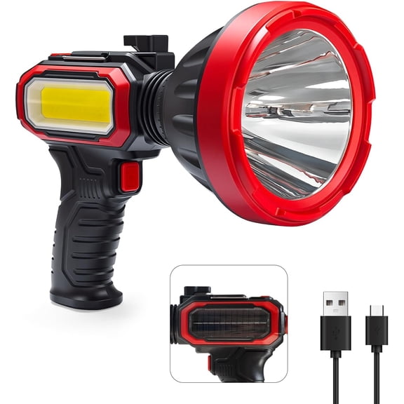 Rechargeable Spotlight Flashlight, Solar Flashlights Super Bright Handheld Spot Lights Flash light, Window Breaker & Seatbelt , Portable Work Light for , Camping, Hiking