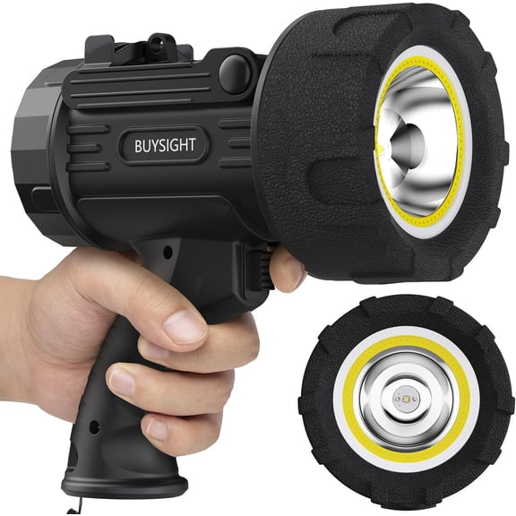 Rechargeable Spotlight Flashlight,Super high lumens Hand held Spotlight Waterproof Flashlight Hunting floodlight with red Filter (Graphite Black-COB)