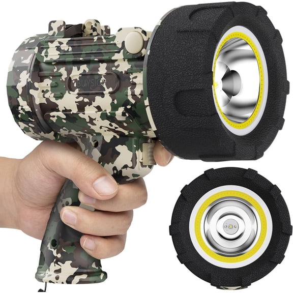 Rechargeable Spotlight Flashlight, TURE 1600 high lumens Hand held Spotlight Waterproof Flashlight Hunting floodlight with red Filter(Camouflage Green-COB)