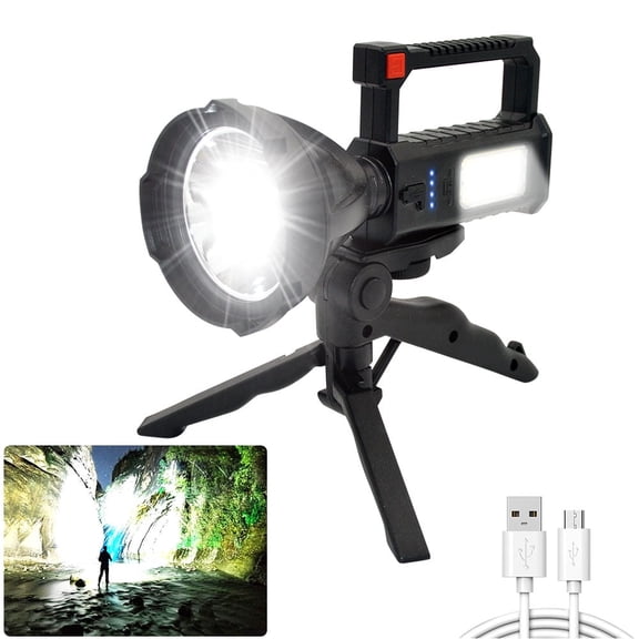 Rechargeable Spotlight Flashlights High Lumens, 90000 Lumens Super Bright LED Searchlight Flashlight with Tripod and USB Output, IPX5 Waterproof, for Emergencies, Fishing, Hiking, Camping