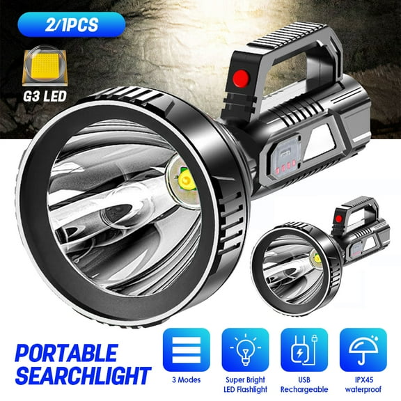 Rechargeable Spotlight Flashlights, LED Super Bright Handheld 9000000 High Lumens, Portable Outdoor Long-Range Searchlight With Power Display