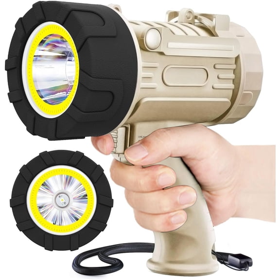 Rechargeable Spotlight Floodlight Combo 120,000 High Lumen LED, IP67 Spot Light COB Flood Light, Impact Resistant Handheld Spotlight with Foldable Stand and Detachable Red Lens