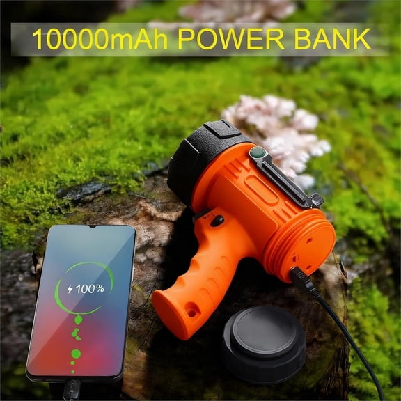 Rechargeable Spotlight,Handheld Rechargeable Flashlight 200,000 Lumens LED, IP67 Waterproof 12 Hours Running for Boating, Camping, Hunting