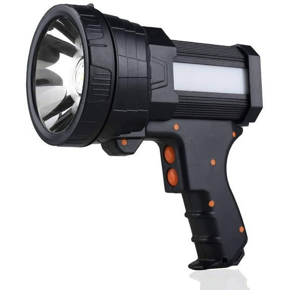 Rechargeable Spotlight, Super Bright 100,000 High Lumen LED Handheld Spotlight Long Lasting Large Flashlight Searchlight and Flood Camping with Foldable Tripod Black