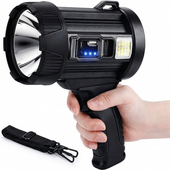 "Rechargeable Spotlight,  Super Bright Spotlight Flashlight, Long Running Spot Light Searchlight, Outdoor Handheld LED Flashlight High Lumens with Solar Panels for Hunting Camping Boat "