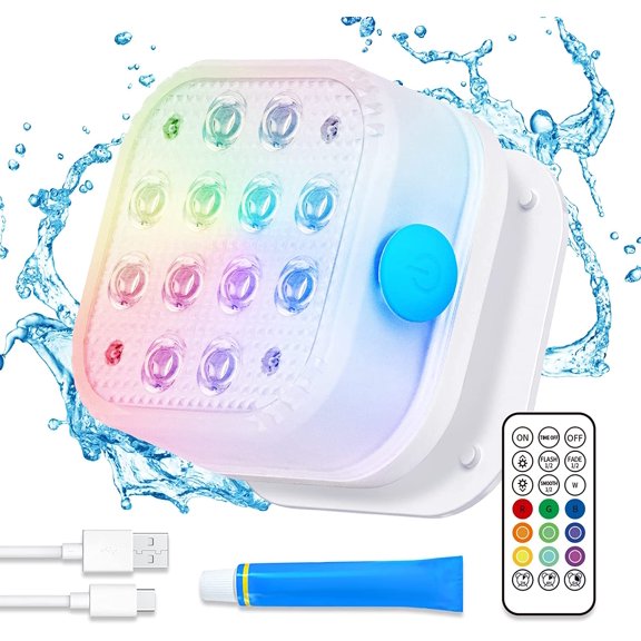 Rechargeable Submersible Pool Lights with Remote, Waterproof Underwater Charging Battery Operated Controlled 16 Color Changing LED with Magnet Floating Lights Pool Pond Decoration 1 Pack