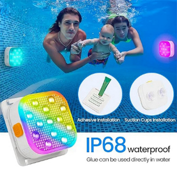 Rechargeable Submersible Pool Lights with Remote, IP68 Waterproof 16 Color Changing LED Lights with Glue