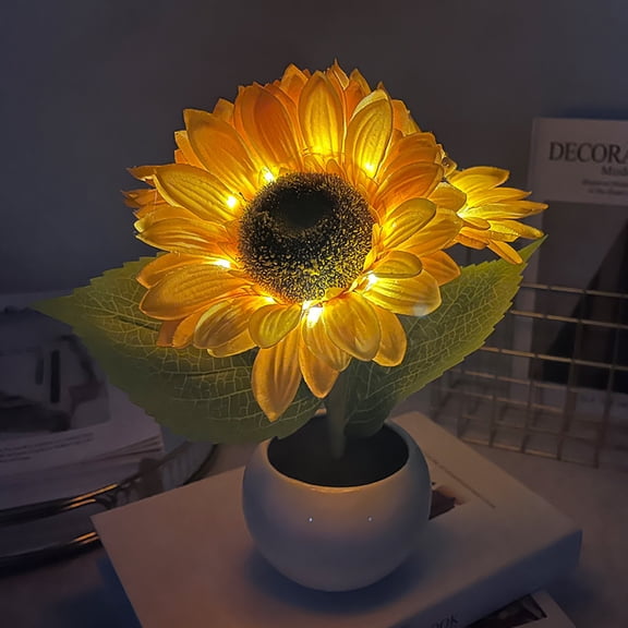 Rechargeable Sunflower LED Night Light - Artificial Sunflower Pot Lamp for Bedroom, Garden & Parties | Romantic Home Decor & Great Gift for Weddings, Birthdays & Christmas
