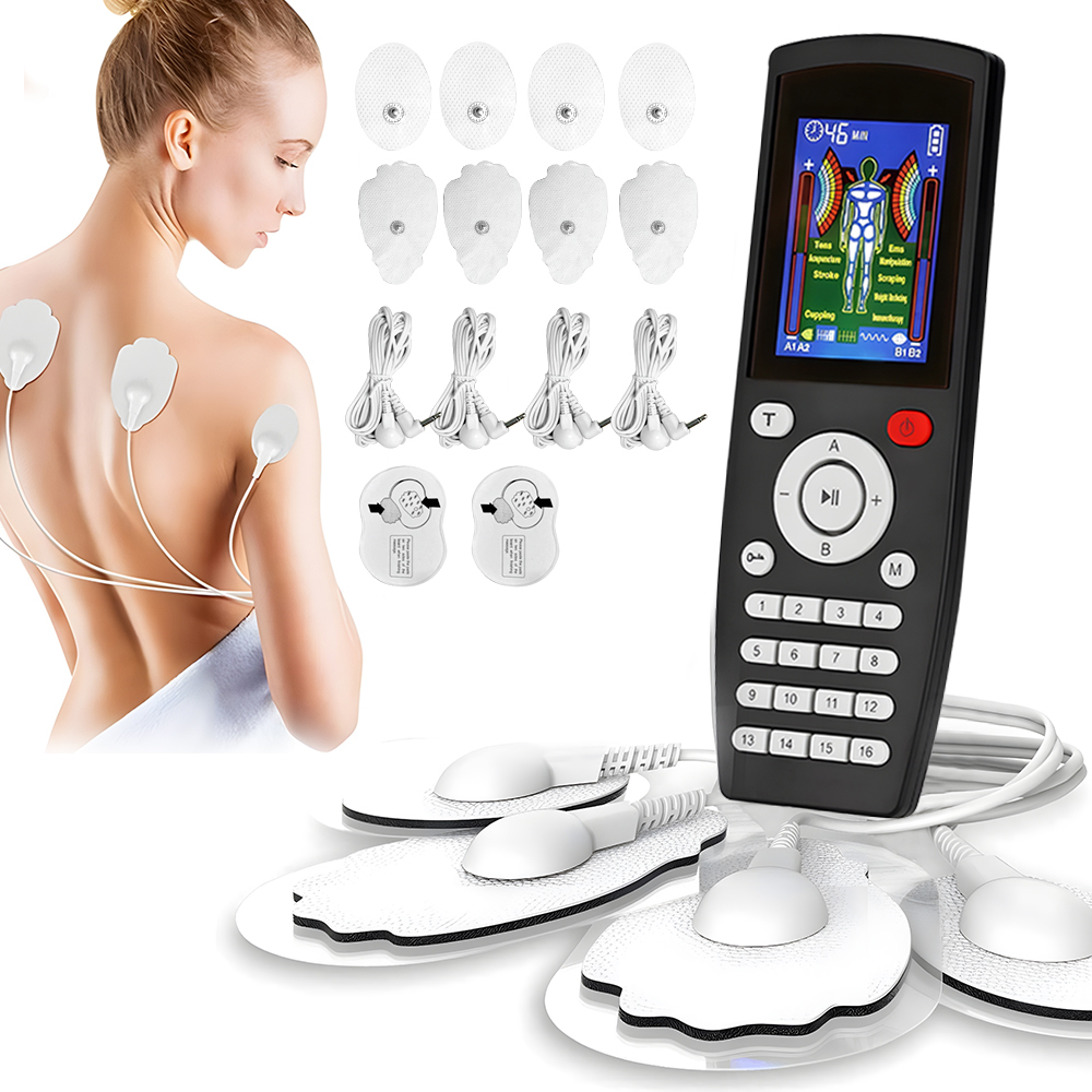Ouwald TENS Unit Rechargeable Muscle Stimulator EMS Dual Channel with 10 Unit Replacement Electrode Pads, 28 Modes Electronic Pulse Massager for Back Neck, Black