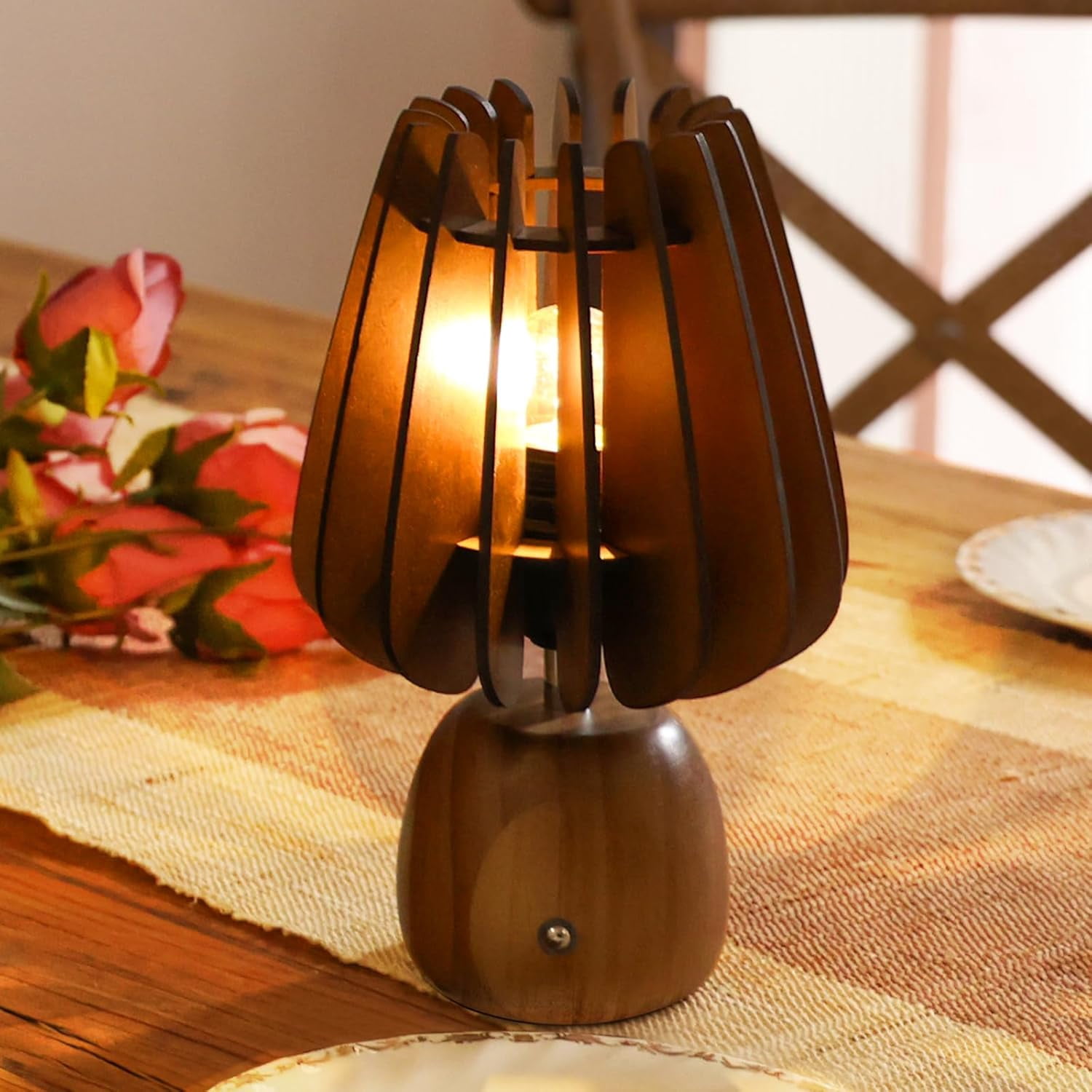 Rechargeable Table Lamp Cordless, Wooden Battery Operated Lamp with Touch Dimmer Switch - 1800mAh Mushroom Table Lamp Wireless, Table Lamp for Bedroom/Livingroom/Bathroom/Kitchen/Corner/Entryway