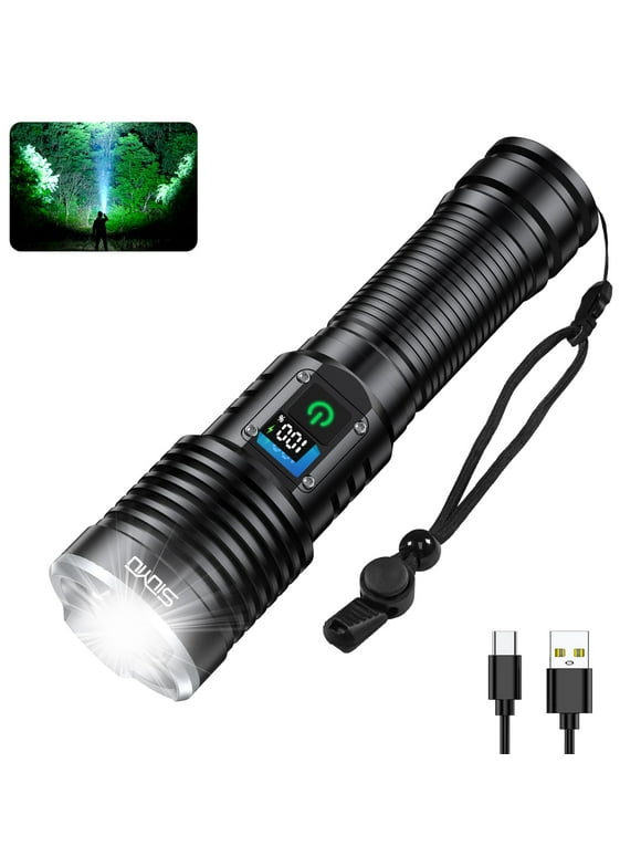 Rechargeable Tactical Flashlight, 200000 Lumen Brightest High Lumens Flashlights, 5 Modes, Waterproof Function, Flashlights High Lumens Suitable for Outdoor Activities Such as Camping, Hiking