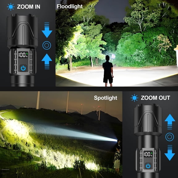 Rechargeable Tactical Flashlights High Lumens - 5000mAh Super Bright LED Powerful Flash Light, Waterproof Handheld USB C Flashlight for Home,Car,Camping,Emergency,Stocking Stuffer for Men (2, Black)