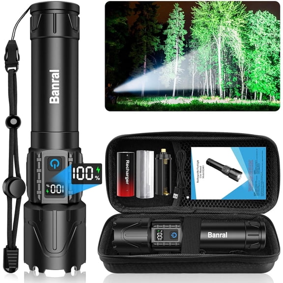 Rechargeable Tactical Flashlights High Lumens - Super Bright LED Powerful Flash Light, Waterproof Handheld USB C Flashlight for Camping,Emergencies,Home,5 Modes,Zoomable (1, Black)