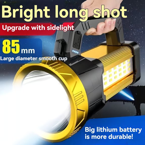 Rechargeable Tactical LED Flashlight with COB Light - 4-Mode Emergency Power Bank, Portable Outdoor Light Suitable for Camping, Emergencies, Emergency Power Bank for Smartphones & Devices