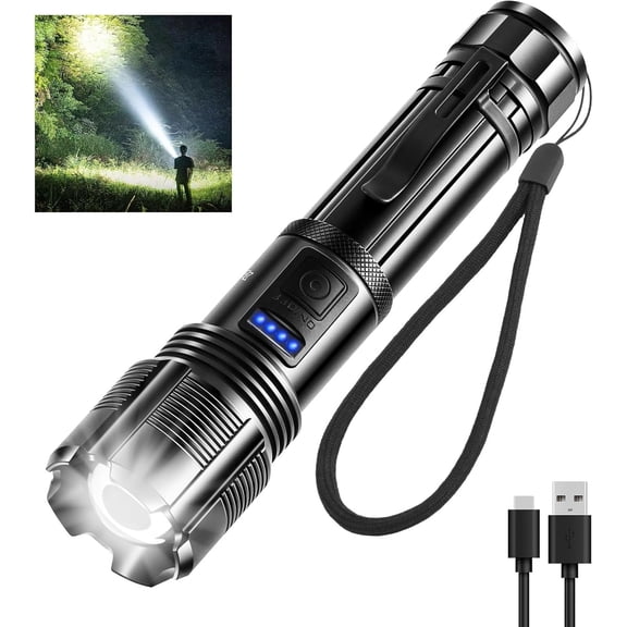 Rechargeable Tactical : Ultra Bright High-Lumen LED Beam with USB-C Charging, Heavy Duty Mid-Size Torch for Home Power Outage, Car Emergency & Outdoor Adventure