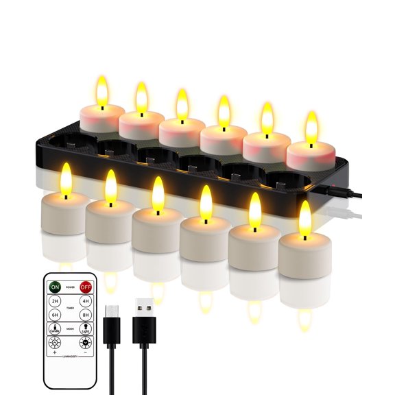 Rechargeable Tea Light Flameless Candle with Remote Control,Flickering Candle with Timer Battery Operated Home Candle Seasonal Christmas Decoration Flameless Centerpiece Table Decorations12pack Y101
