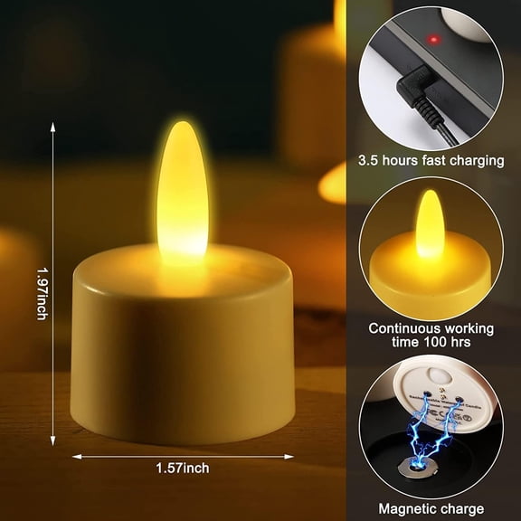 Rechargeable Tea Lights Candles with Remote Timer, 100 Hours Flameless Flickering Candles with Charging Base Waterproof for Votive, Centerpiece, Wedding, Halloween, Christmas 6 Pack
