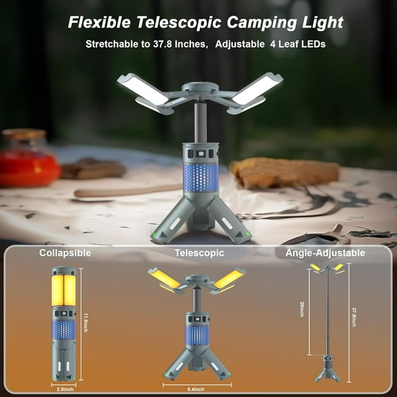 Rechargeable Telescopic Camping Lights with Stand, 12,000mAh Lanterns & Lights with RGB, Magnetic Base, Portable Flashlights for Camping, Hiking, Emergency